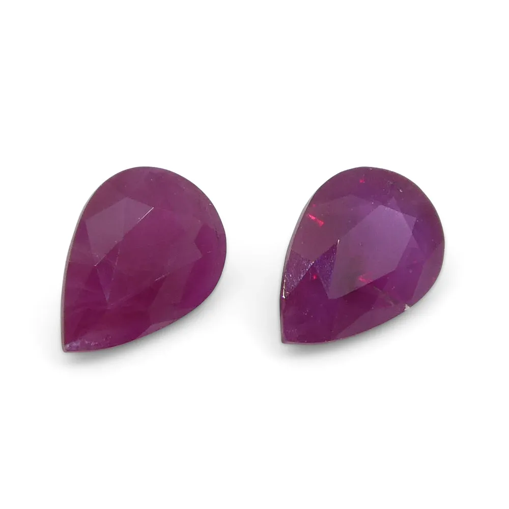 0.81ct Pair Pear Red Ruby from Burma, Mong Hsu