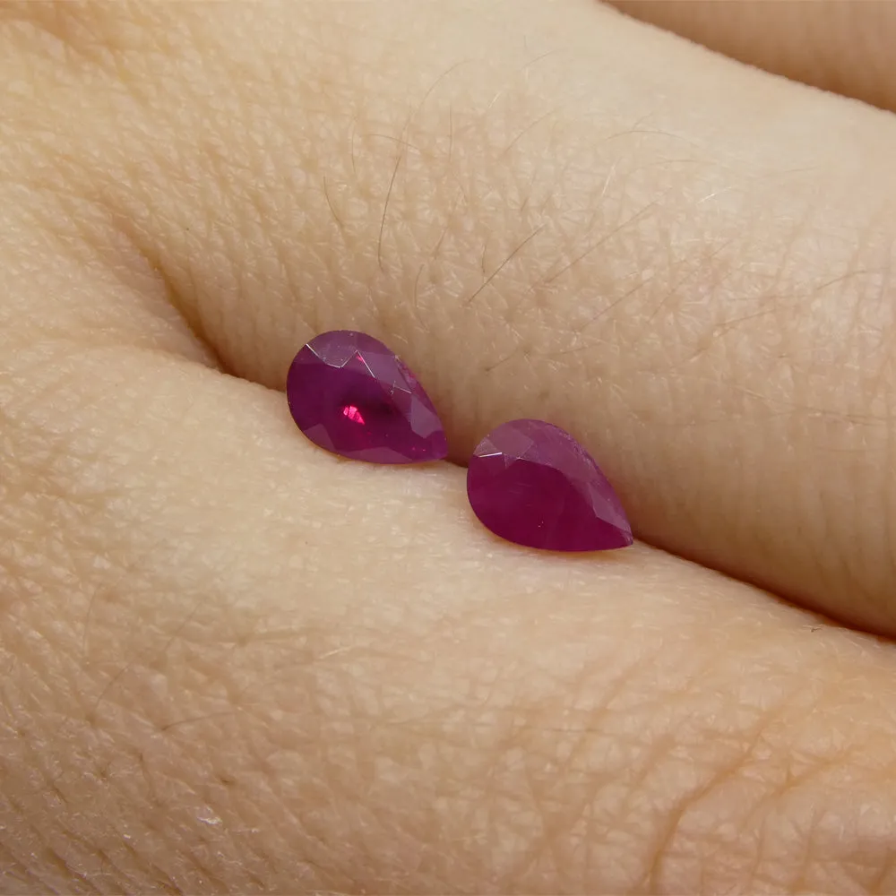 0.81ct Pair Pear Red Ruby from Burma, Mong Hsu