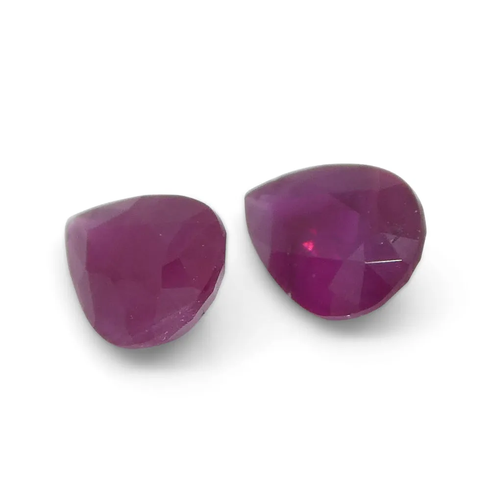 0.81ct Pair Pear Red Ruby from Burma, Mong Hsu