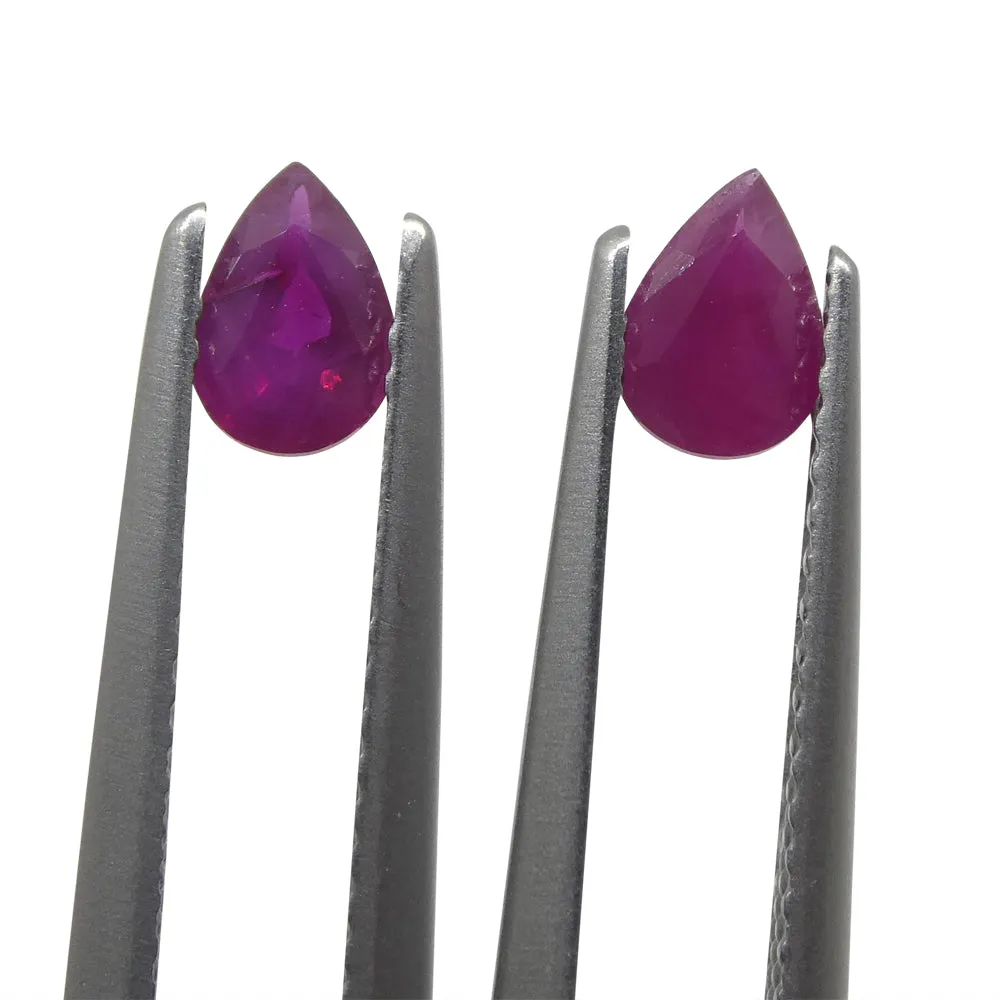0.81ct Pair Pear Red Ruby from Burma, Mong Hsu