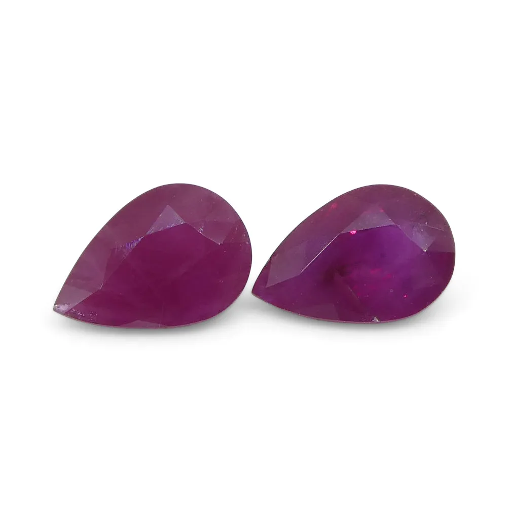 0.81ct Pair Pear Red Ruby from Burma, Mong Hsu