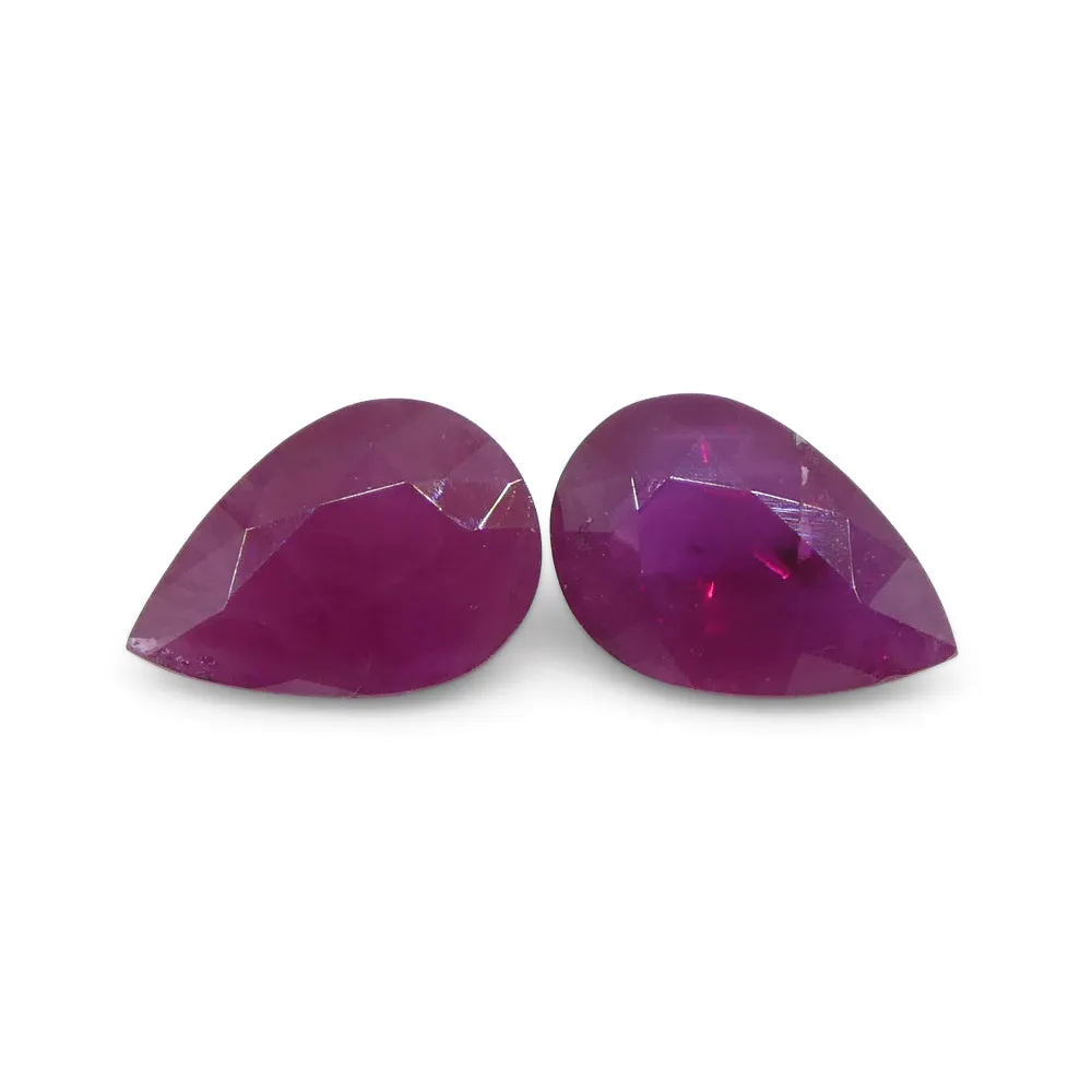 0.81ct Pair Pear Red Ruby from Burma, Mong Hsu