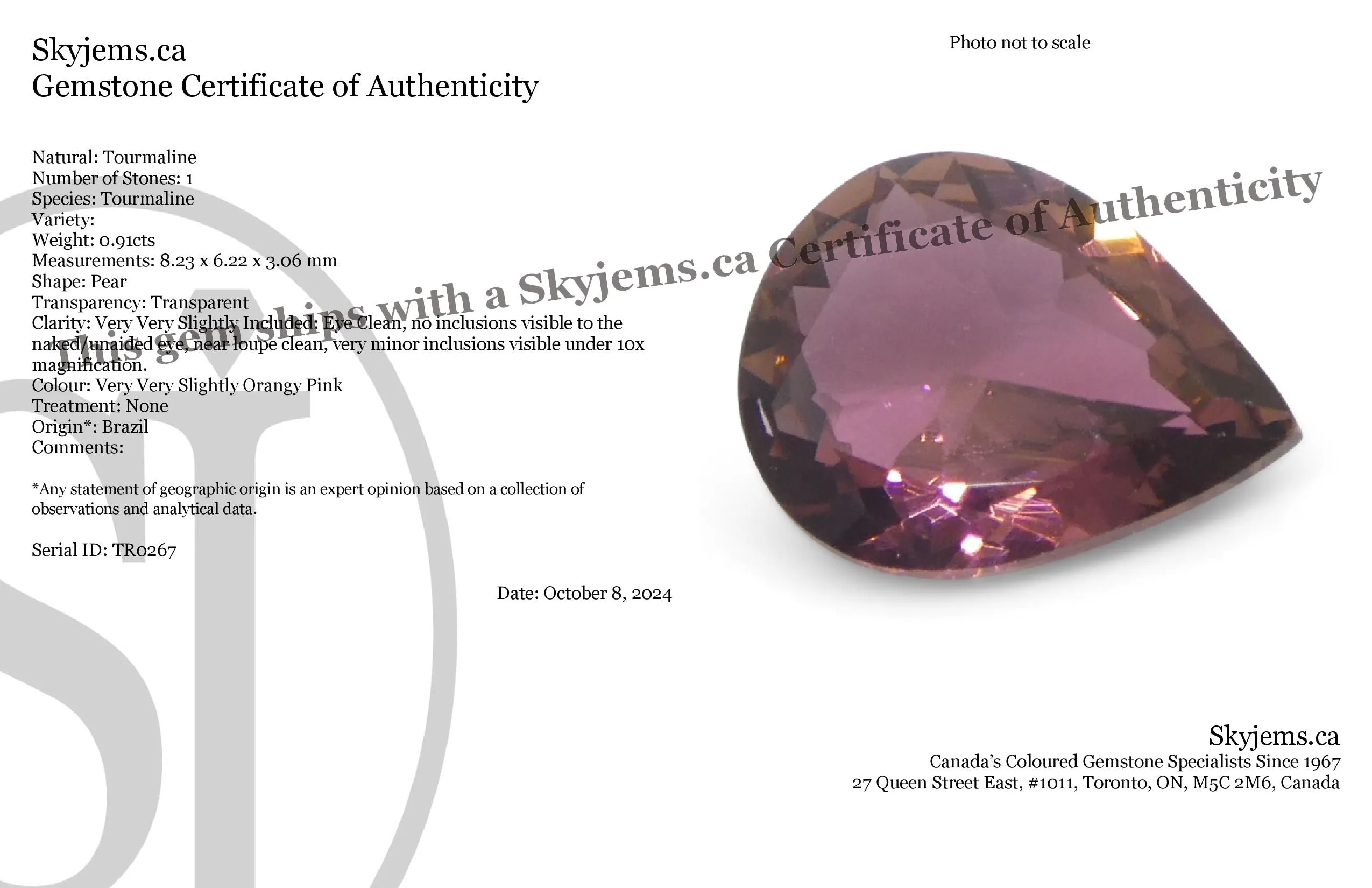 0.91ct Pear Pink Tourmaline
