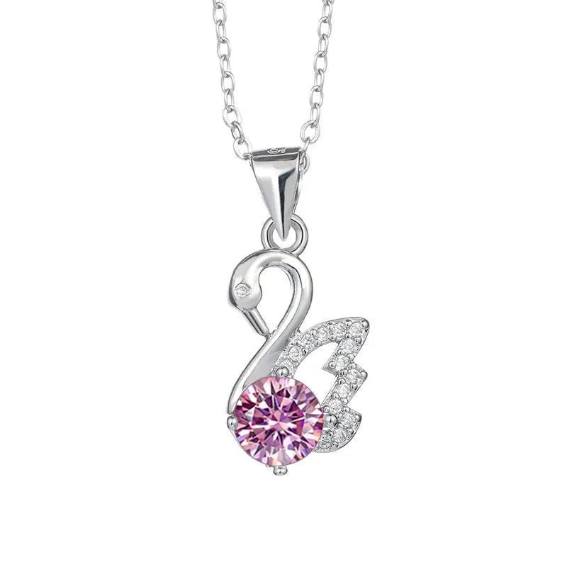 1.0 Ct Round Cut Diamond Swan Necklace