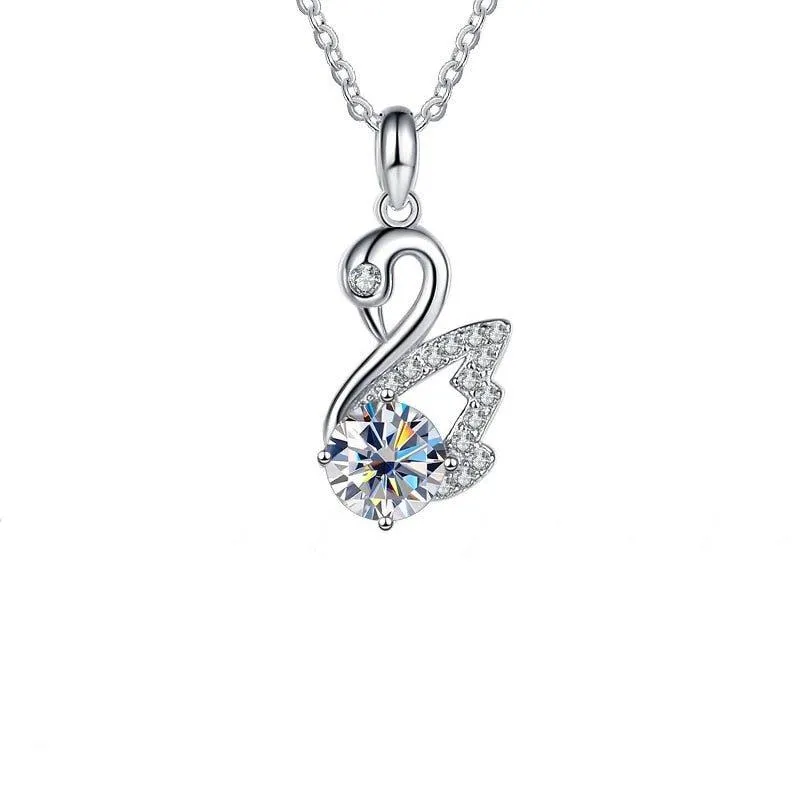 1.0 Ct Round Cut Diamond Swan Necklace