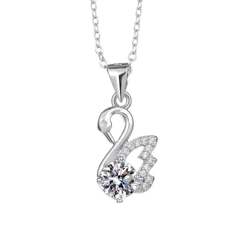 1.0 Ct Round Cut Diamond Swan Necklace