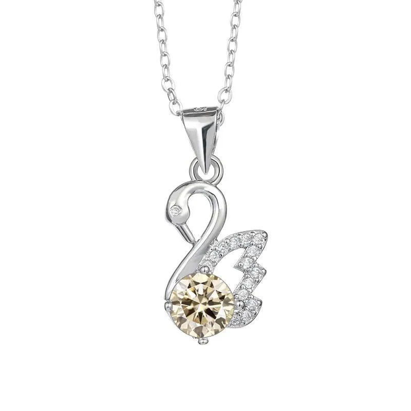 1.0 Ct Round Cut Diamond Swan Necklace
