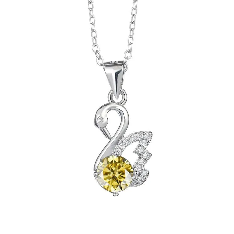 1.0 Ct Round Cut Diamond Swan Necklace