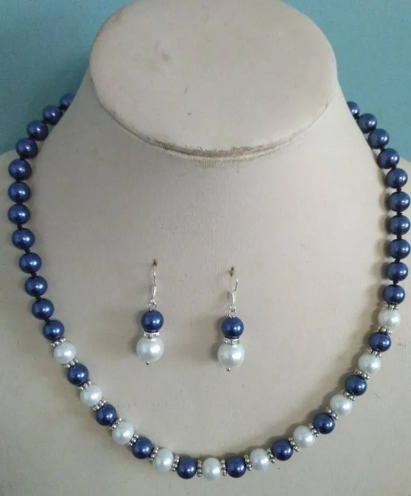 10% OFF- 18 in/460 mm L-Certified Natural Fine Blue White South Sea Shell Pearl Necklace   Earrings
