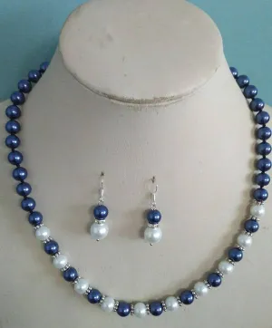 10% OFF- 18 in/460 mm L-Certified Natural Fine Blue White South Sea Shell Pearl Necklace   Earrings