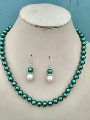 10% OFF- 18 in/460 mm L-Certified Natural Fine Green White South Sea Shell Pearl Necklace   Earrings