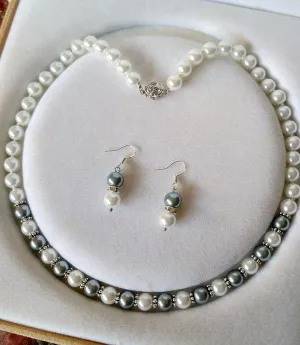 10% OFF- 18 in/460 mm L-Certified Natural Fine White Gray South Sea Shell Pearl Necklace   Earrings