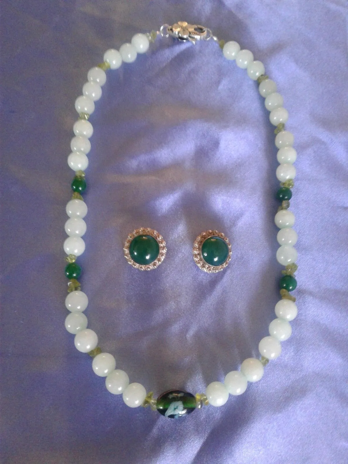 10% OFF- 20 in/508 mm L-Certified Natural 3 Color Jadeite Emerald Jade Necklace   Earrings《Grade A》