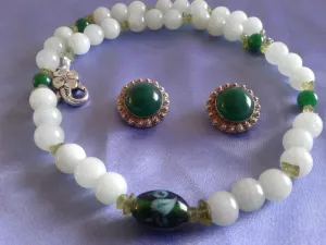 10% OFF- 20 in/508 mm L-Certified Natural 3 Color Jadeite Emerald Jade Necklace   Earrings《Grade A》
