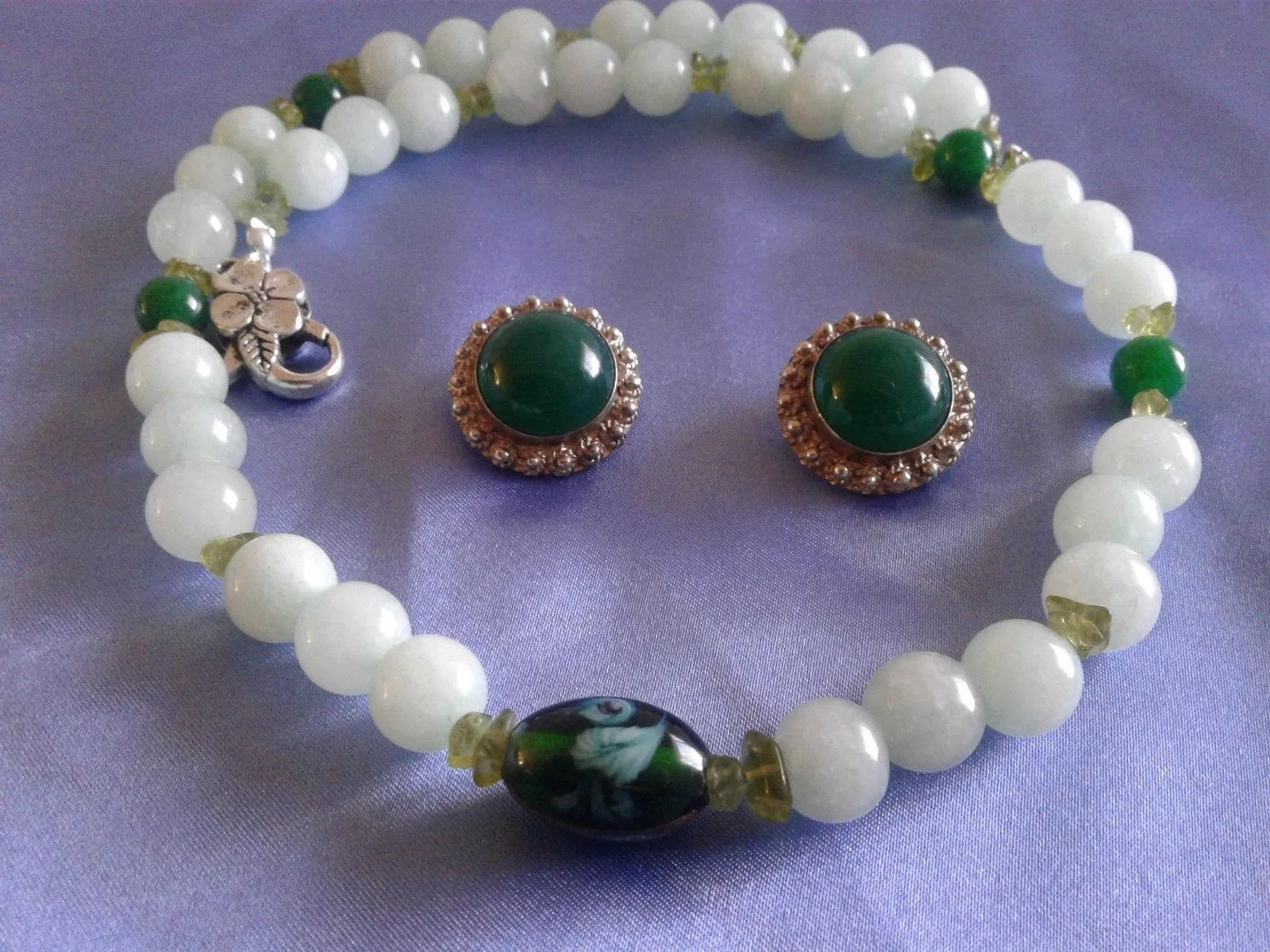 10% OFF- 20 in/508 mm L-Certified Natural 3 Color Jadeite Emerald Jade Necklace   Earrings《Grade A》