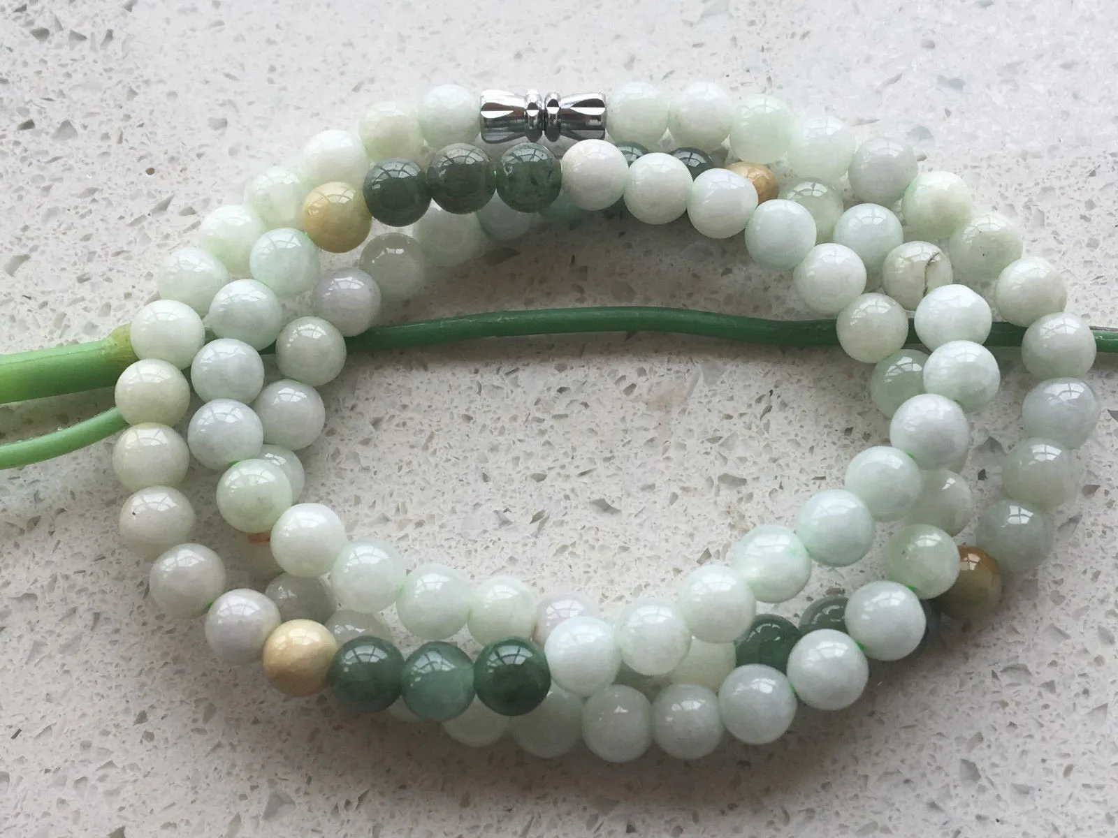 10% OFF- 20in/508mm Certified Natural 3 Color Jadeite Emerald A*Jade Handcarved Beads Bracelet-Necklace 0253