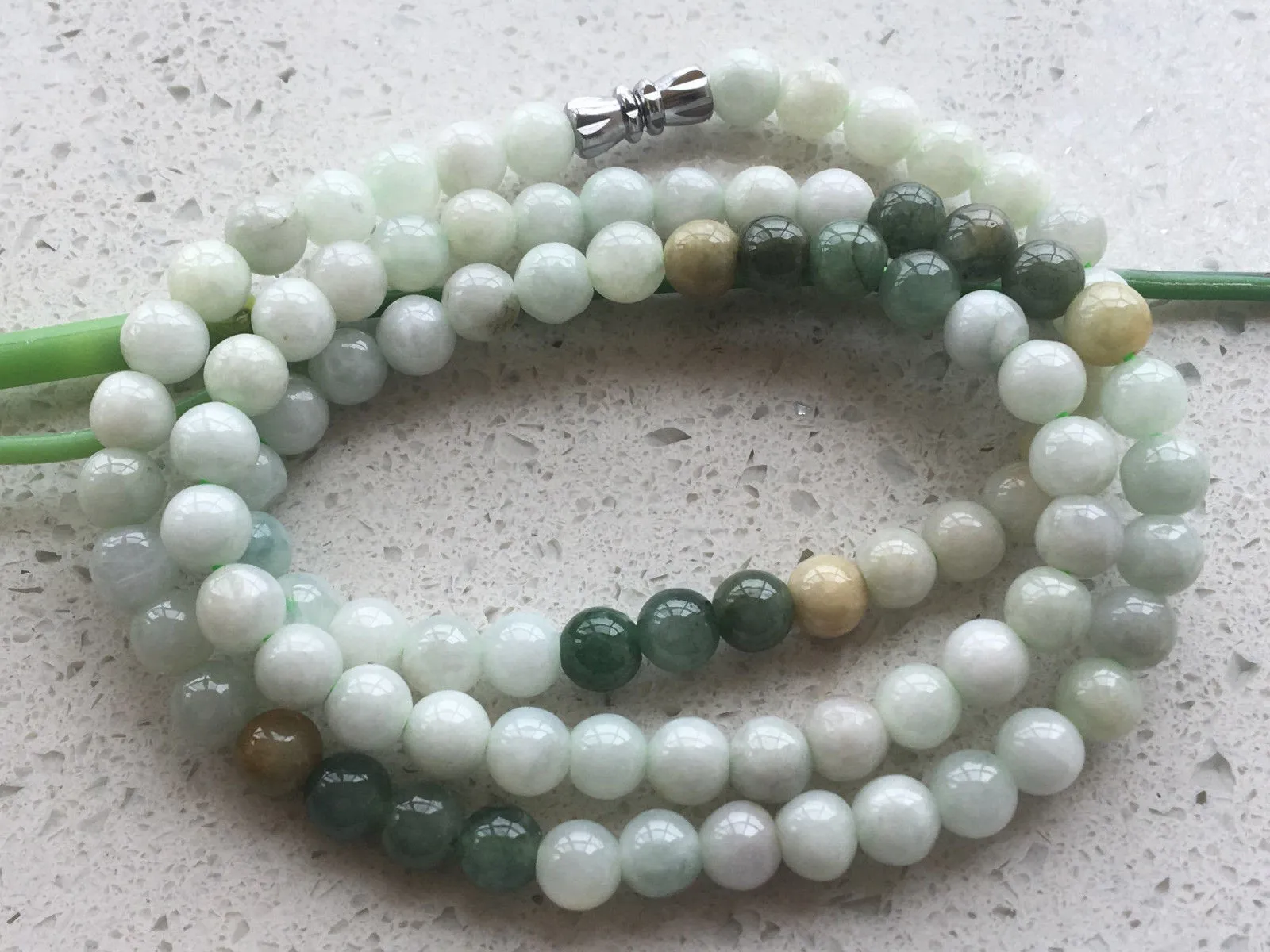 10% OFF- 20in/508mm Certified Natural 3 Color Jadeite Emerald A*Jade Handcarved Beads Bracelet-Necklace 0253
