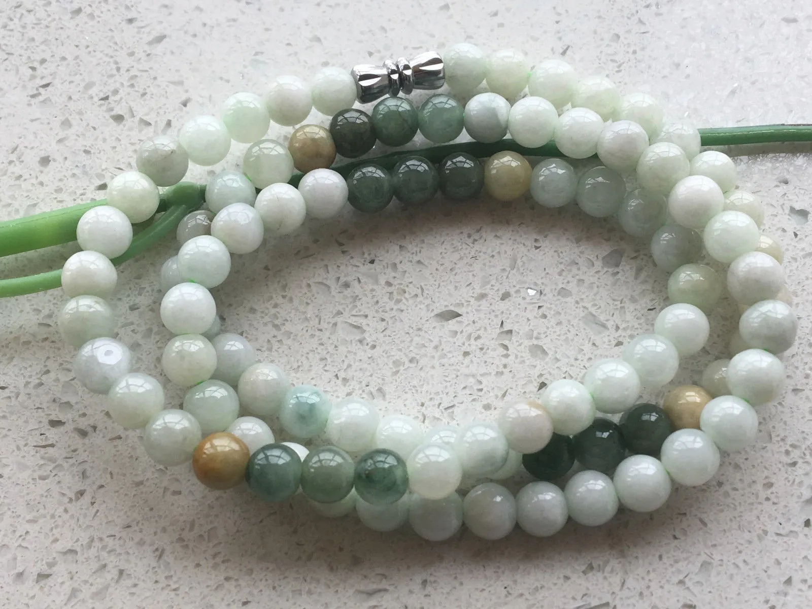 10% OFF- 20in/508mm Certified Natural 3 Color Jadeite Emerald A*Jade Handcarved Beads Bracelet-Necklace 0253
