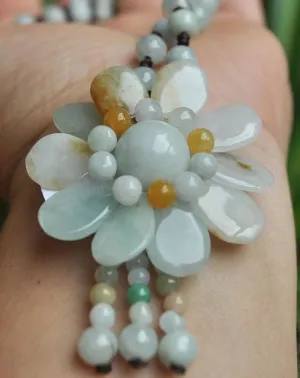 10% OFF- 640mm/25in Certified Natural Jadeite Emerald Jade Handcarved Flower Pendant Necklace《Grade A》7989