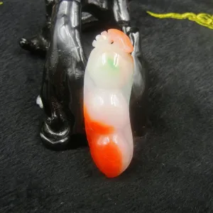 10% OFF- Certified Natural 3-Color Ice Jadeite Emerald A*Jade HandCarved Ping Beans Pendant 3304