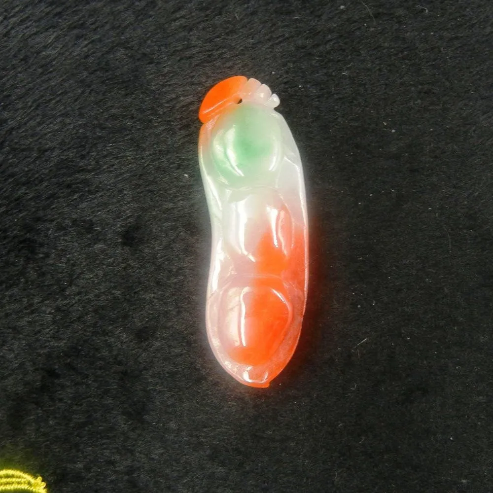 10% OFF- Certified Natural 3-Color Ice Jadeite Emerald A*Jade HandCarved Ping Beans Pendant 3304