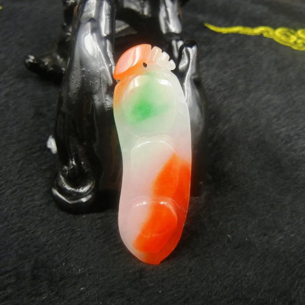 10% OFF- Certified Natural 3-Color Ice Jadeite Emerald A*Jade HandCarved Ping Beans Pendant 3304