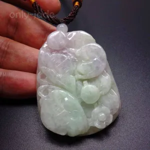 10% OFF- Certified Natural 3-Color Icy Jadeite Emerald Jade Tablet Ruyi Flower Pendant 《Grade A》5606