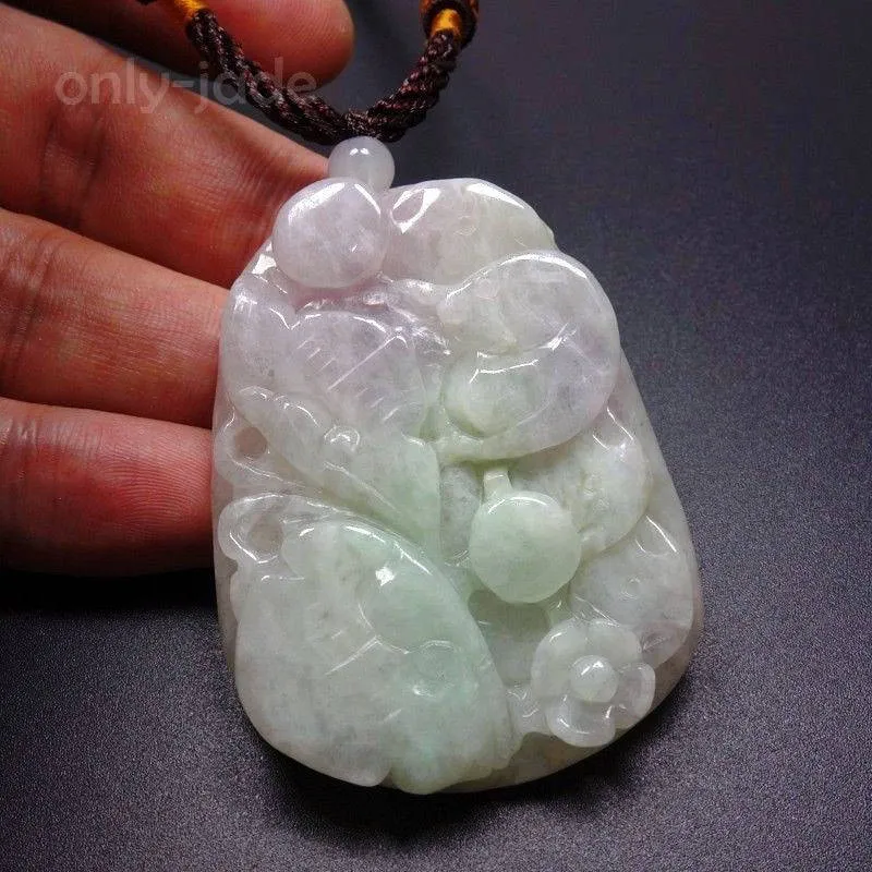 10% OFF- Certified Natural 3-Color Icy Jadeite Emerald Jade Tablet Ruyi Flower Pendant 《Grade A》5606