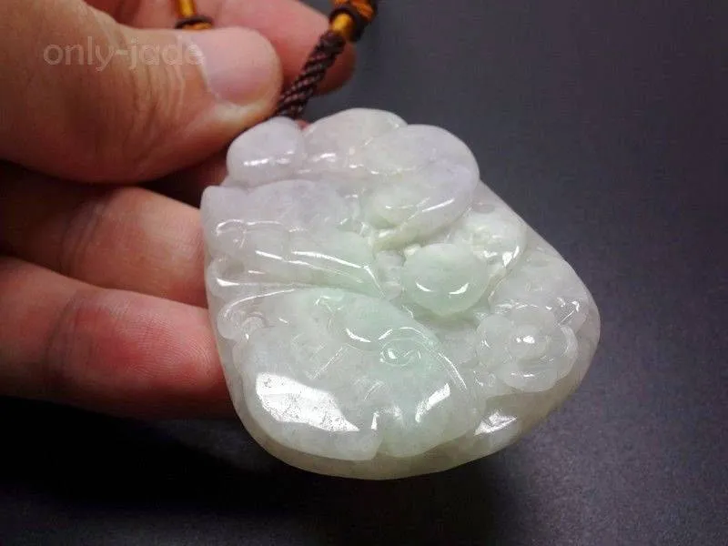 10% OFF- Certified Natural 3-Color Icy Jadeite Emerald Jade Tablet Ruyi Flower Pendant 《Grade A》5606