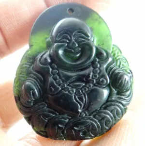 10% OFF- Certified Natural Black-Green Emerald A*Jade HandCarved Buddha Pendant N1125