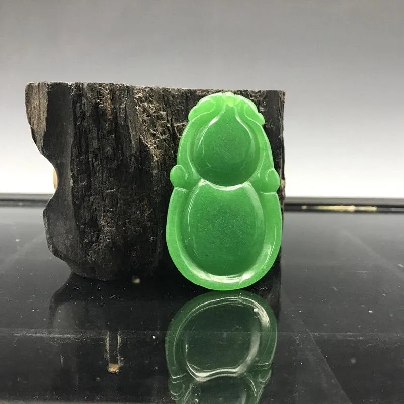 10% OFF- Certified Natural Burmese Jadeite Emerald Jade HandCarved Gourd Pendant《Grade A》Z23