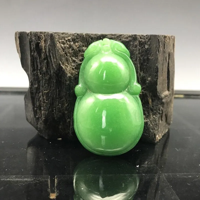 10% OFF- Certified Natural Burmese Jadeite Emerald Jade HandCarved Gourd Pendant《Grade A》Z23
