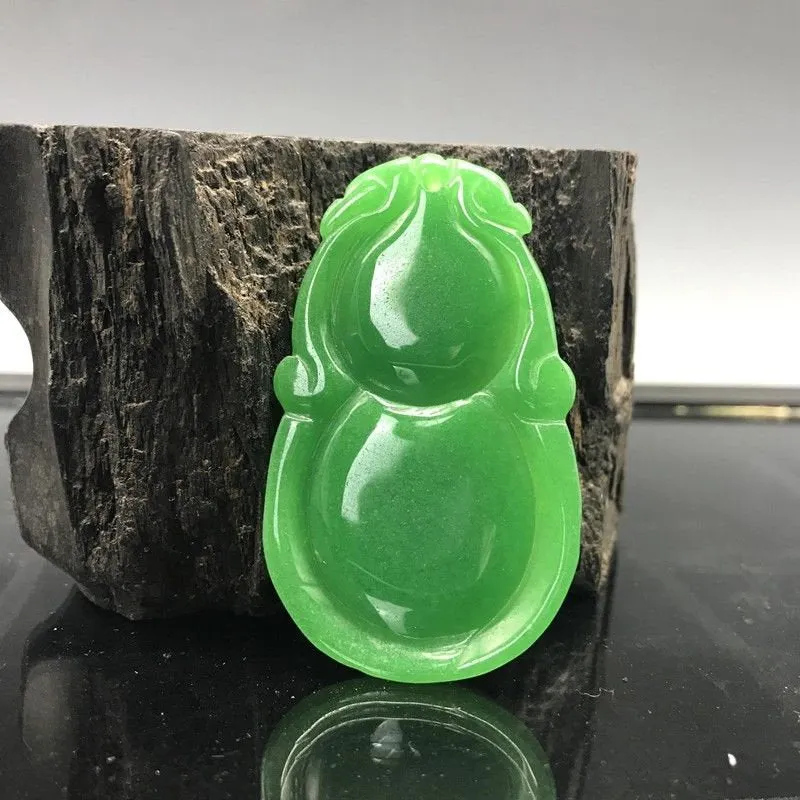 10% OFF- Certified Natural Burmese Jadeite Emerald Jade HandCarved Gourd Pendant《Grade A》Z23