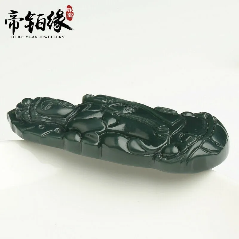 10% OFF- Certified Natural Emerald A*Jade Handcarved Ping An Guanyin Tian Yuqing Jade Pendant