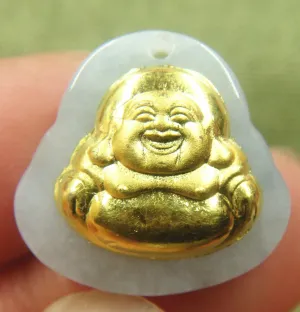 10% OFF- Certified Natural Gold & Icy Jadeite Emerald A*Jade HandCarved Tablet Happy Buddha 佛 Pendant Y0284