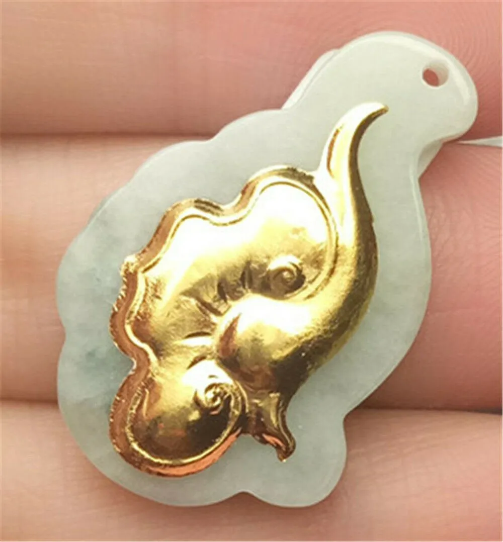 10% OFF- Certified Natural Gold & Icy Jadeite Emerald A*Jade HandCarved Tablet Ruyi 吉祥如意 Pendant N0765