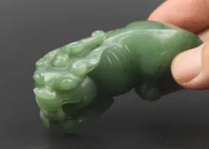 10% OFF- Certified Natural Green Emerald A*Jade HandCarved Dragon-Pixiu Pendant NO.D574