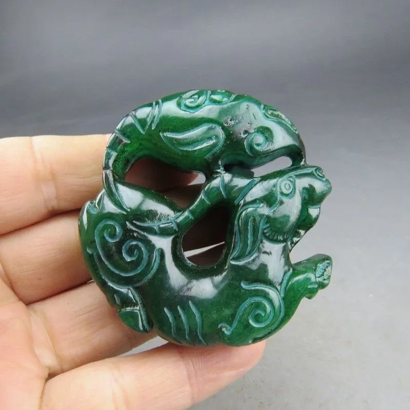 10% OFF- Certified Natural Green Jadeite Emerald A*Jade HandCarved Hongshan Culture Beast Noble Pendant S918