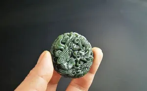 10% OFF- Certified Natural Green Jadeite Emerald Jade HandCarved Dragon-Phoenix Pendant《Grade A》A88