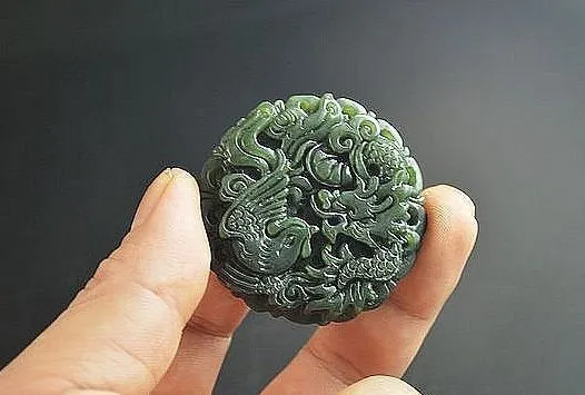 10% OFF- Certified Natural Green Jadeite Emerald Jade HandCarved Dragon-Phoenix Pendant《Grade A》A88