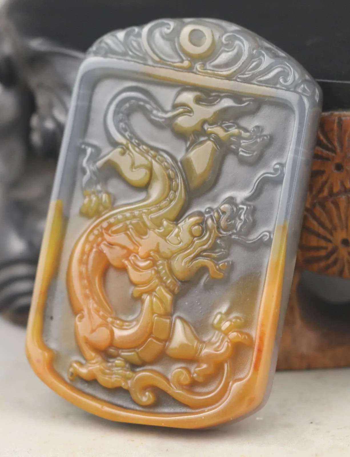 10% OFF- Certified Natural Huanglong Jade HandCarved Dragon Pendant NO.G019