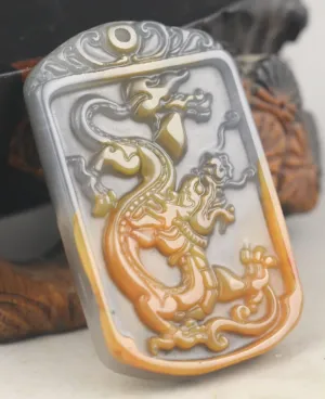 10% OFF- Certified Natural Huanglong Jade HandCarved Dragon Pendant NO.G019