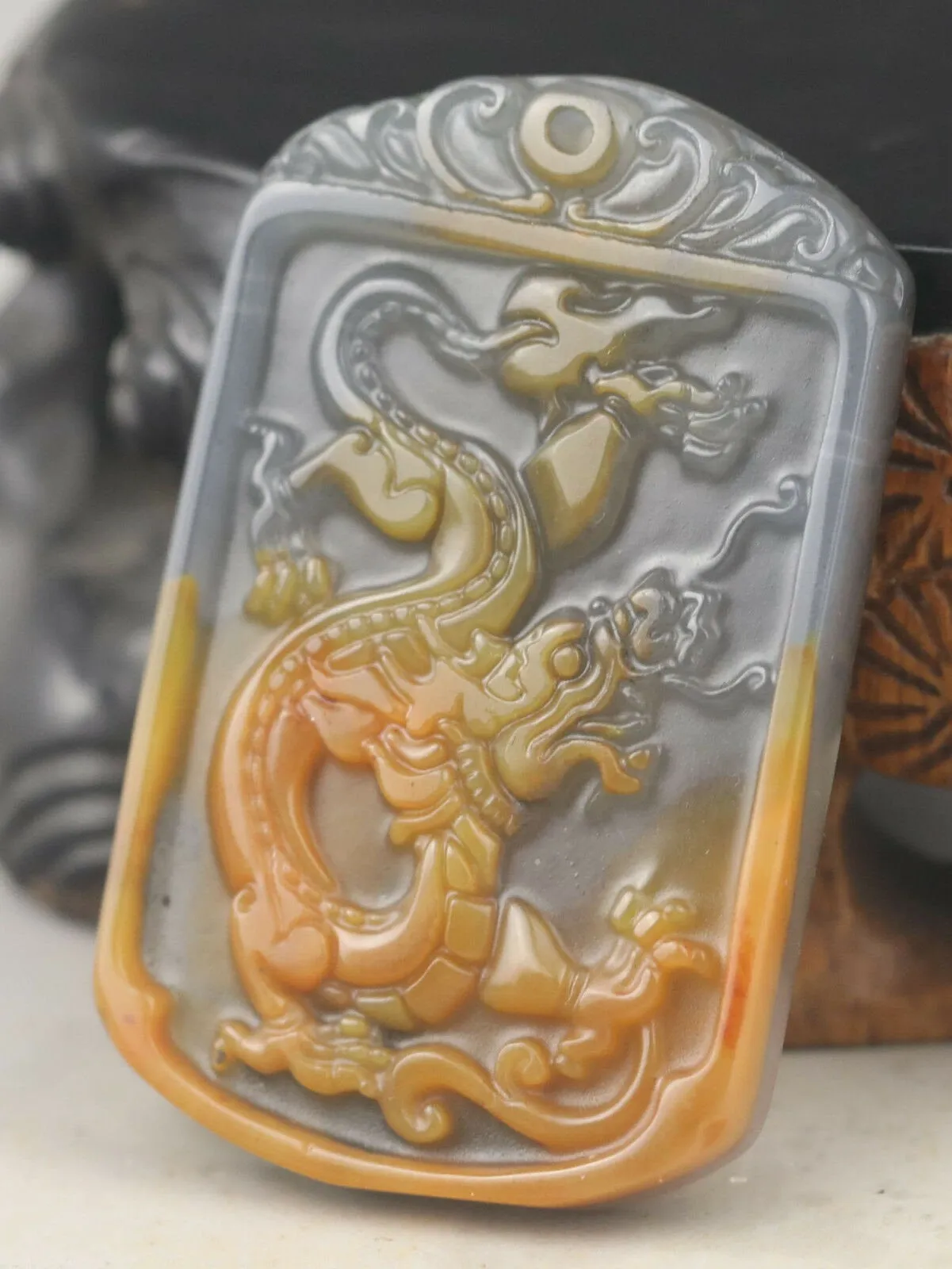 10% OFF- Certified Natural Huanglong Jade HandCarved Dragon Pendant NO.G019