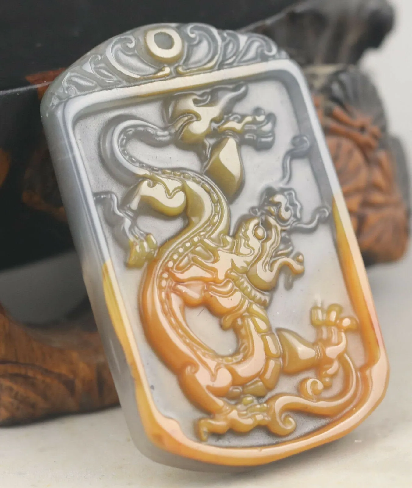 10% OFF- Certified Natural Huanglong Jade HandCarved Dragon Pendant NO.G019