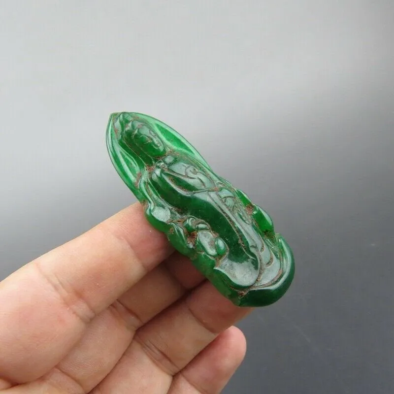 10% OFF- Certified Natural Ice Green Jadeite Emerald A Jade HandCarved Guanyin Pendant A1940