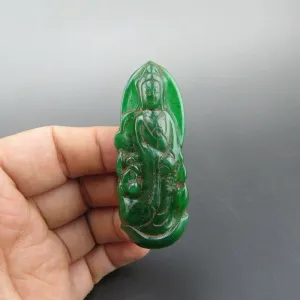 10% OFF- Certified Natural Ice Green Jadeite Emerald A Jade HandCarved Guanyin Pendant A1940