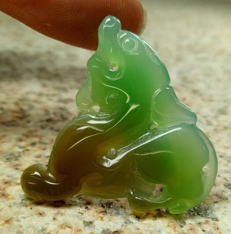 10% OFF- Certified Natural Ice Jadeite Emerald Jade Dragon-Pixiu Pendant《Grade A》1132