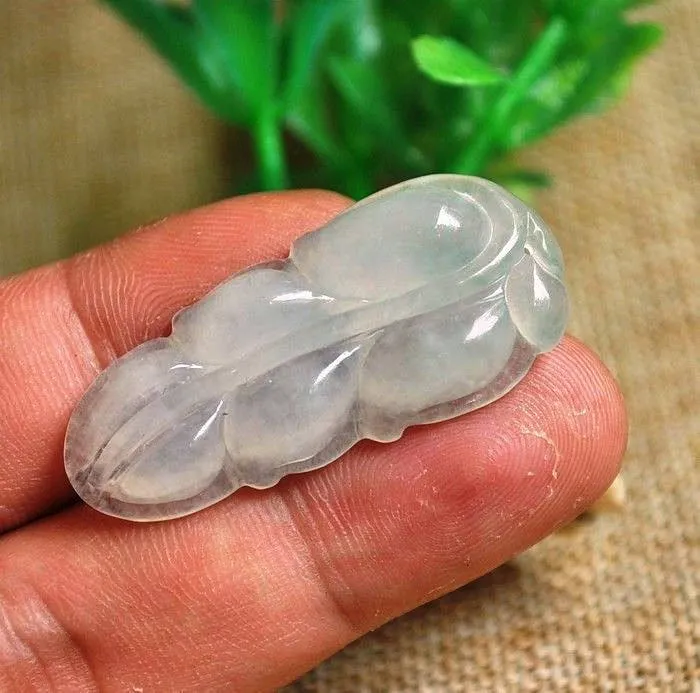 10% OFF- Certified Natural Ice Jadeite Emerald Jade Leaf Pendant《Grade A》3735