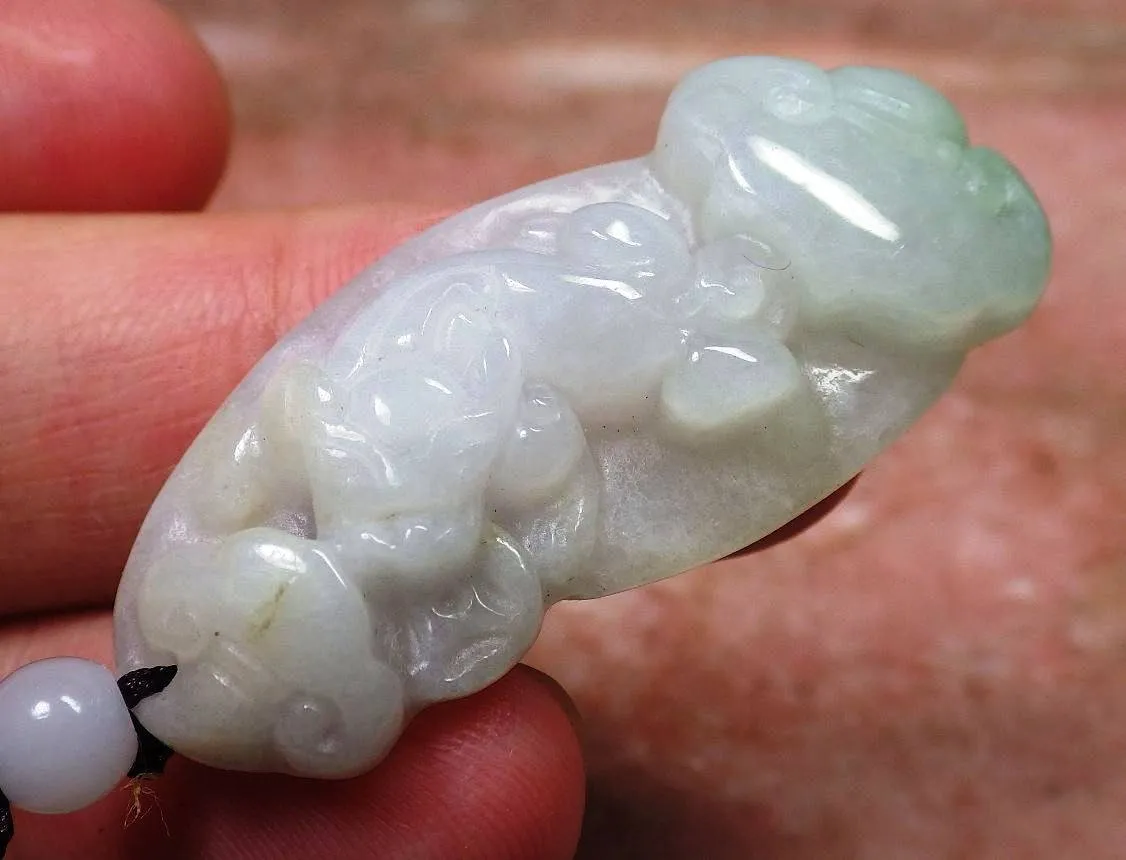 10% OFF- Certified Natural Ice Jadeite Emerald Jade Tablet Translucent Dragon-Pixiu Pendant 《Grade A》
