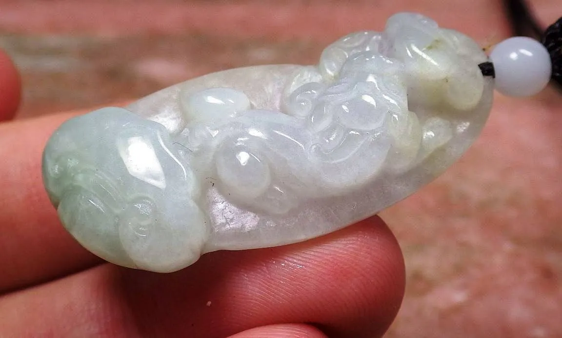 10% OFF- Certified Natural Ice Jadeite Emerald Jade Tablet Translucent Dragon-Pixiu Pendant 《Grade A》